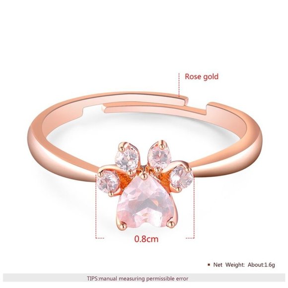 Rose Gold Dog Paw Set Necklace Ring Earrings - Picture 8 of 9